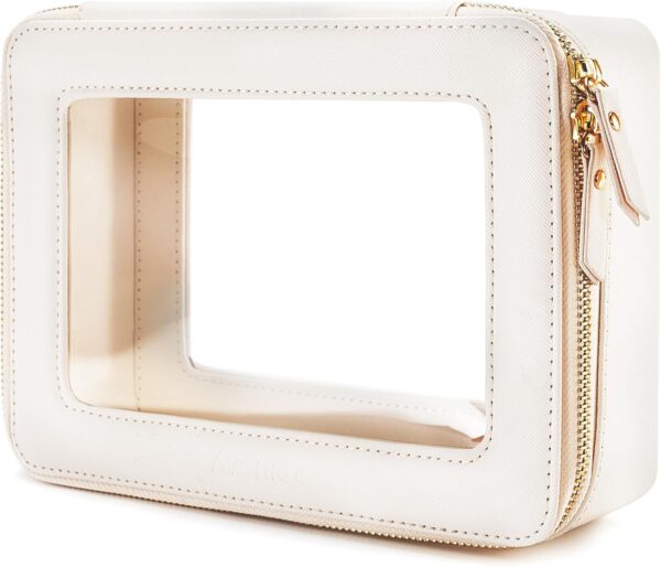 Aveniee Clear Makeup Bag Organizer, Travel Cosmetic Case Skincare Toiletry Bag for Women, Portable Make Up Pouch Car Organizer Bag with Zippers for Essentials(White)