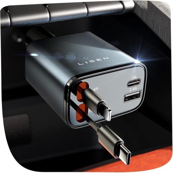 LISEN Retractable Car Charger [69W USB C Car Accessories Adapter ] for iPhone 16 USB C Charger Fast Charging, Ford Travel Essentials Gifts for Women Men, Road Trip Essentials for iPhone 16 15 14 13 12