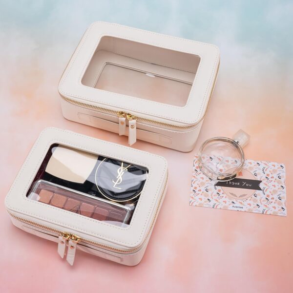 Aveniee Clear Makeup Bag Organizer, Travel Cosmetic Case Skincare Toiletry Bag for Women, Portable Make Up Pouch Car Organizer Bag with Zippers for Essentials(White) - Image 5