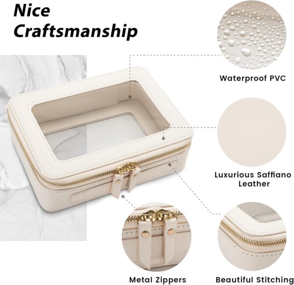 Aveniee Clear Makeup Bag Organizer, Travel Cosmetic Case Skincare Toiletry Bag for Women, Portable Make Up Pouch Car Organizer Bag with Zippers for Essentials(White) - Image 2