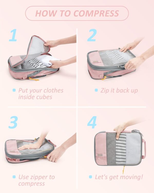 BAGSMART 6 Set/4 Set/2 Set Compression Packing Cubes for Travel, Lightweight Vacation Travel Essentials, Travel Accessories for Suitcase Organizer Bags Set, Durable Luggage Organizer Travel Bags - Image 5