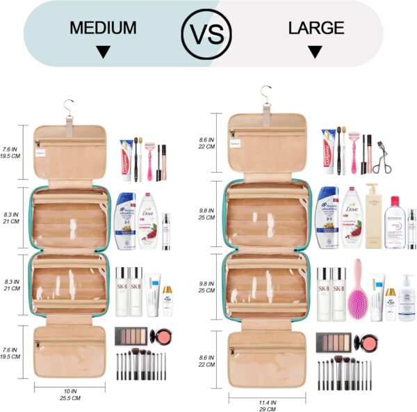 Travel Hanging Toiletry Bag for Women, with Jewelry Organizer Compartment, Medium Waterproof Hanging Makeup Accessories, Cosmetic Essentials, Toiletries Dopp Kit Set with Trolley Belt, Blue - Image 3