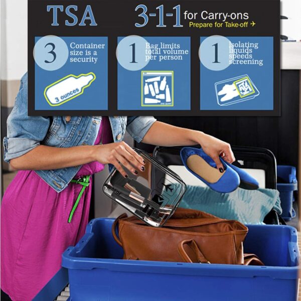TSA Approved Clear Travel Toiletry Bag wih Zippers Carry-on Travel Accessories Quart Size Toiletries Cosmetic Pouch Makeup Bags for Men and Women (2 pcs) - Image 5