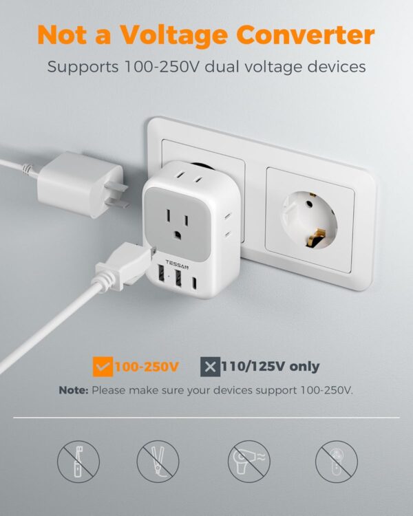 2 Pack European Plug Adapter USB C, TESSAN US to Europe Adapter 4 Outlets 3 USB Charger, Type C International Power Adaptor to Italy Spain France Portugal Iceland Germany, Europe Travel Essentials - Image 5