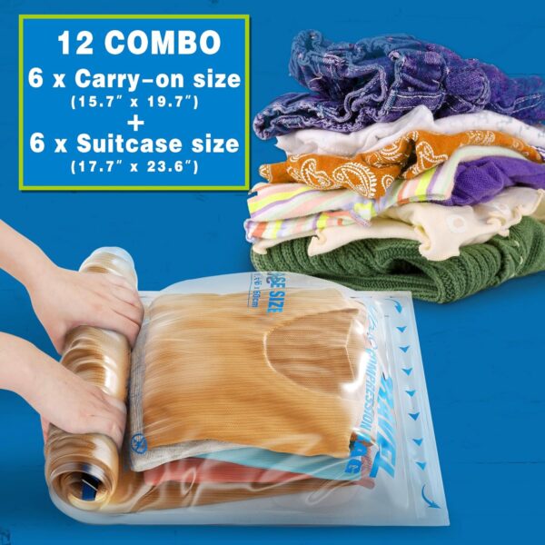 HIBAG 12 Compression Bags for Travel, Travel Essentials Compression Bags, Vacuum Packing Space Saver Zipper Bags for Cruise Travel Accessories (12-Travel) - Image 2