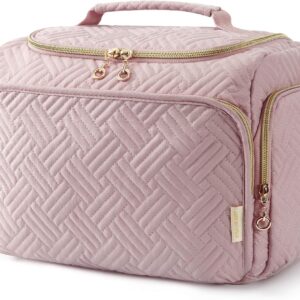 BAGSMART Travel Toiletry Bag, Large Wide-open Makeup Cosmetic Travel Bag for Toiletries with Handle, Pink-L