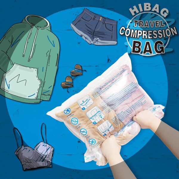 HIBAG 12 Compression Bags for Travel, Travel Essentials Compression Bags, Vacuum Packing Space Saver Zipper Bags for Cruise Travel Accessories (12-Travel) - Image 8