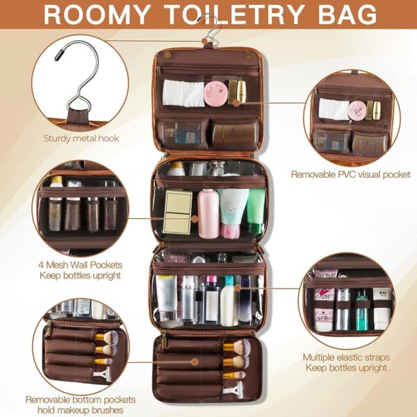 Elviros Hanging Toiletry Bag for Men Travel Essentials 3-in-1 Large Waterproof Dopp Kit PU Leather Shaving Bag with Separate Compartments for Grooming and Toiletries - Image 4
