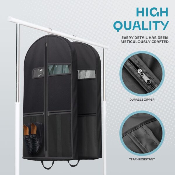 43" Travel Garment Bag with Accessories Zipper Pocket, Heavy Duty Suit Bag for Suits, Tuxedos, Dresses, Coats, Black, 1 pack - Image 2