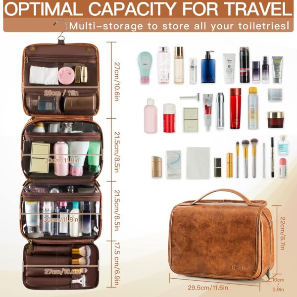 Elviros Hanging Toiletry Bag for Men Travel Essentials 3-in-1 Large Waterproof Dopp Kit PU Leather Shaving Bag with Separate Compartments for Grooming and Toiletries - Image 6