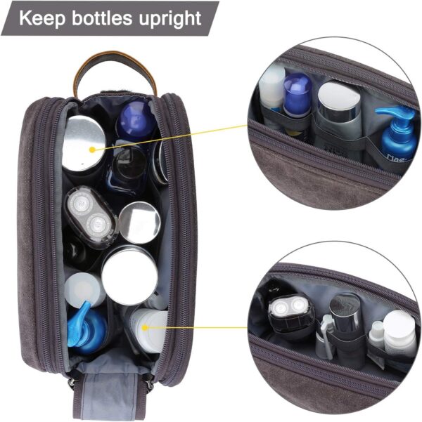 BAGSMART Toiletry Bag for Men, Canvas Travel Toiletry Organizer Dopp Kit Water-resistant Shaving Bag for Toiletries Accessories,Grey-Medium - Image 5