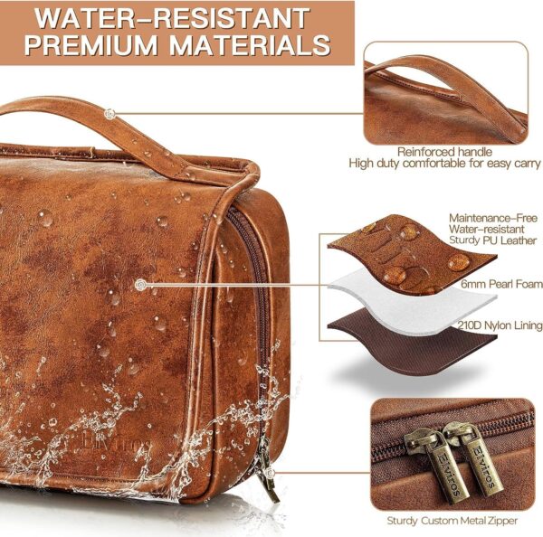 Elviros Hanging Toiletry Bag for Men Travel Essentials 3-in-1 Large Waterproof Dopp Kit PU Leather Shaving Bag with Separate Compartments for Grooming and Toiletries - Image 3
