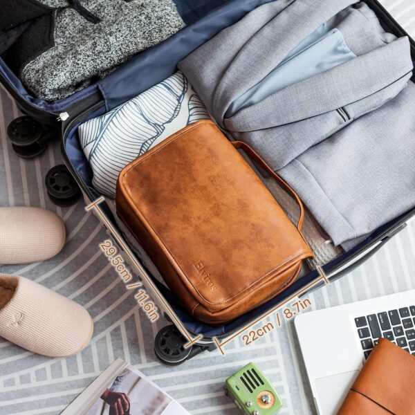 Elviros Hanging Toiletry Bag for Men Travel Essentials 3-in-1 Large Waterproof Dopp Kit PU Leather Shaving Bag with Separate Compartments for Grooming and Toiletries - Image 7