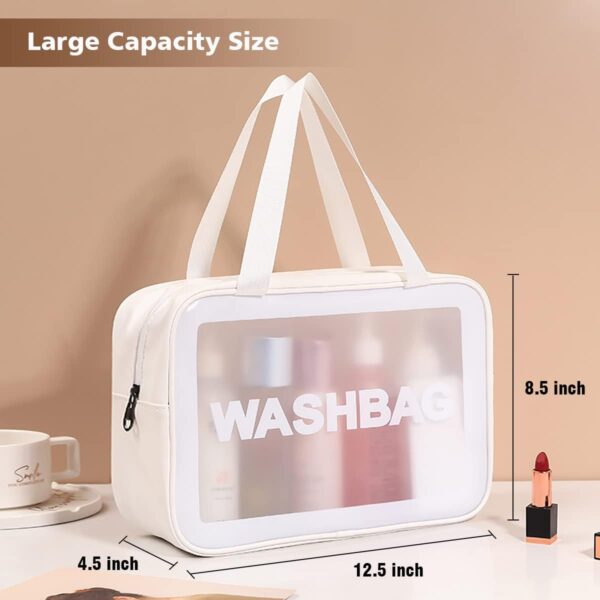 Travel Toiletry Bag for Women and Men, Matte Translucent Toiletry Bag with Handy Handle, Makeup Cosmetic Organizer Bag for Travel Toiletries Accessories (White) - Image 3