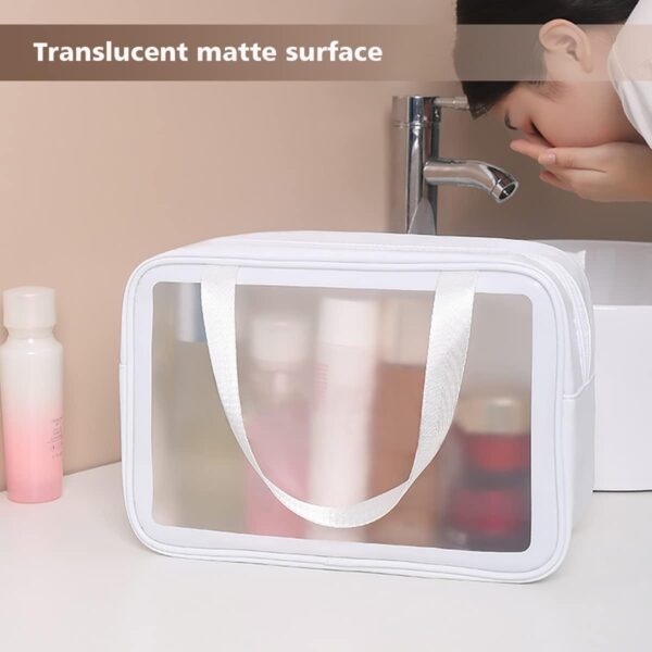 Travel Toiletry Bag for Women and Men, Matte Translucent Toiletry Bag with Handy Handle, Makeup Cosmetic Organizer Bag for Travel Toiletries Accessories (White) - Image 5