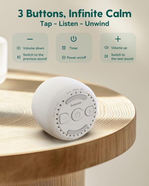 Babelio White Noise Sound Machine for Adults Kids Baby, Travel Sound Machine for Sleep, Mini and Portable, 15 Non-looping Sounds, Timer, Memory Function, Easy to Pocket and Travel White - Image 6