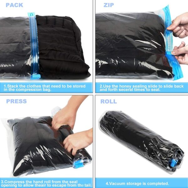 Compression Bags for Travel - Essentials 12 Pack Space Saver No Vacuum or Pump Needed Storage Accessorie and Home Packing Organizers (transparent) - Image 4