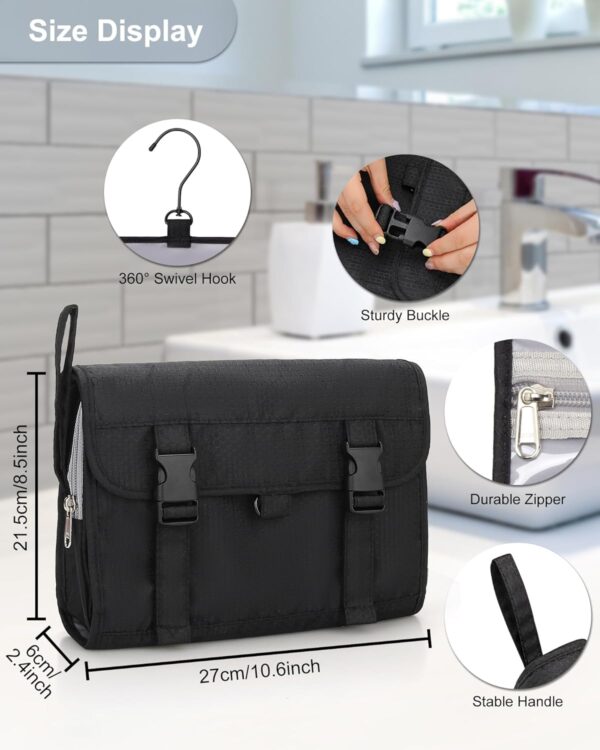 Relavel Travel Hanging Toiletry Bag for Men Women Travel Kit Shaving Bag Waterproof Large Makeup Bag Wash Bag Makeup Organizer Cosmetic Case for Bathroom Shower Black - Image 2