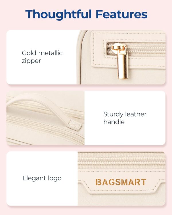 BAGSMART Travel Makeup Bag, Make Up Bag with Multiple Compartments for Organizer, Durable & Compact Cosmetic Organizer for Women for Travel Accessories (Beige) - Image 7