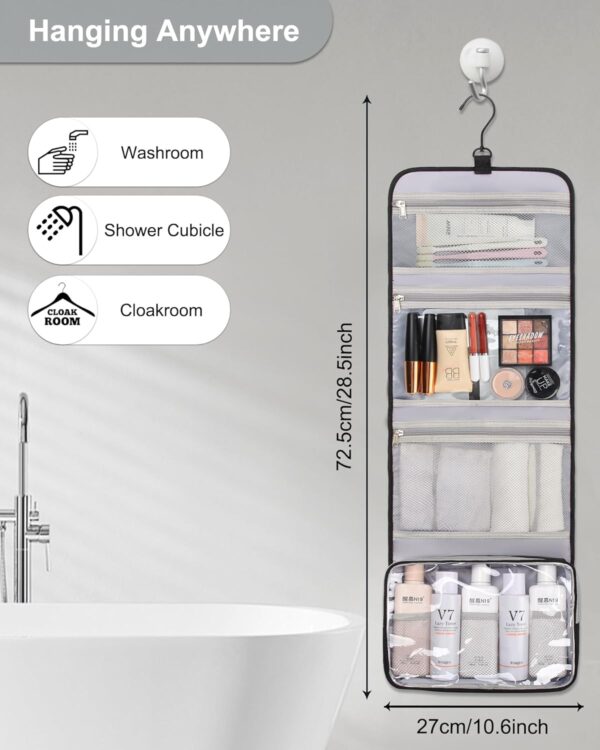 Relavel Travel Hanging Toiletry Bag for Men Women Travel Kit Shaving Bag Waterproof Large Makeup Bag Wash Bag Makeup Organizer Cosmetic Case for Bathroom Shower Black - Image 4