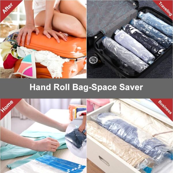Compression Bags for Travel - Essentials 12 Pack Space Saver No Vacuum or Pump Needed Storage Accessorie and Home Packing Organizers (transparent) - Image 6
