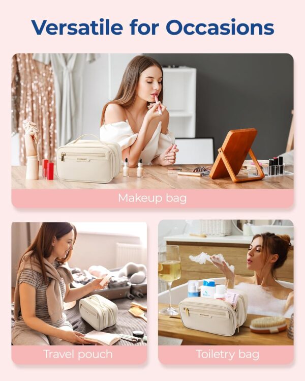 BAGSMART Travel Makeup Bag, Make Up Bag with Multiple Compartments for Organizer, Durable & Compact Cosmetic Organizer for Women for Travel Accessories (Beige) - Image 6
