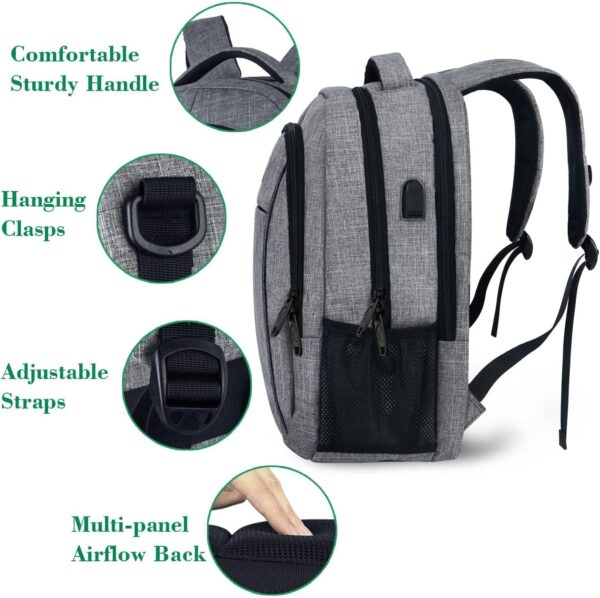MATEIN Travel Laptop Backpack, Business Anti Theft Slim Sturdy Laptops Backpack with USB Charging Port, Water Resistant College School Computer Bag Gift for Men & Women Fits 15.6 Inch Notebook, Grey - Image 6