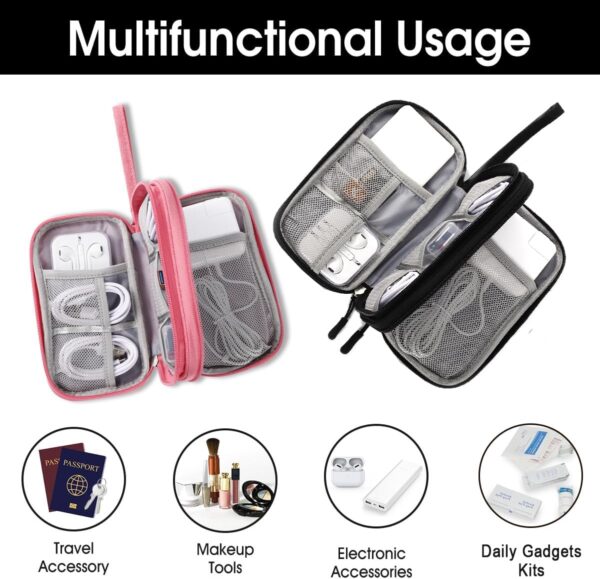 Travel Electronic Organizer Pouch Bag, 3 Compartments Portable Electronic Phone Accessories Storage Multifunctional Case for Cable, Cord, Charger, Hard Drive, Earphone(Pink) - Image 5