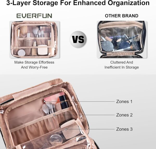 Everfun Hanging Travel Toiletry Bag for Women Traveling With Leakproof Compartment Makeup Cosmetic Organizer Dopp Kit Travel Accessories Essentials Must Have - Image 3