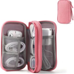 Travel Electronic Organizer Pouch Bag, 3 Compartments Portable Electronic Phone Accessories Storage Multifunctional Case for Cable, Cord, Charger, Hard Drive, Earphone(Pink)