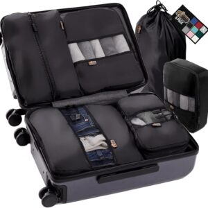 GORILLA GRIP 6 Set Packing Cubes, Travel Essentials for Suitcase, Mesh Organizer Bags for Clothes Toiletries Shoes and Laundry, Luggage and Carry On Airplane Accessories, Traveling Must Haves Black