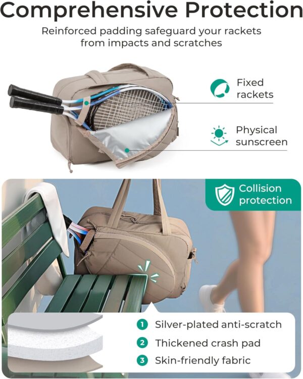 BAGSMART Gym Bag for Women, Tennis Bag Holds 2 Rackets with Shoe Compartment & Wet Pocket, Sports Duffle Bags fits up to 15.6" Laptop, Women Overnight Weekend Bag - Image 2