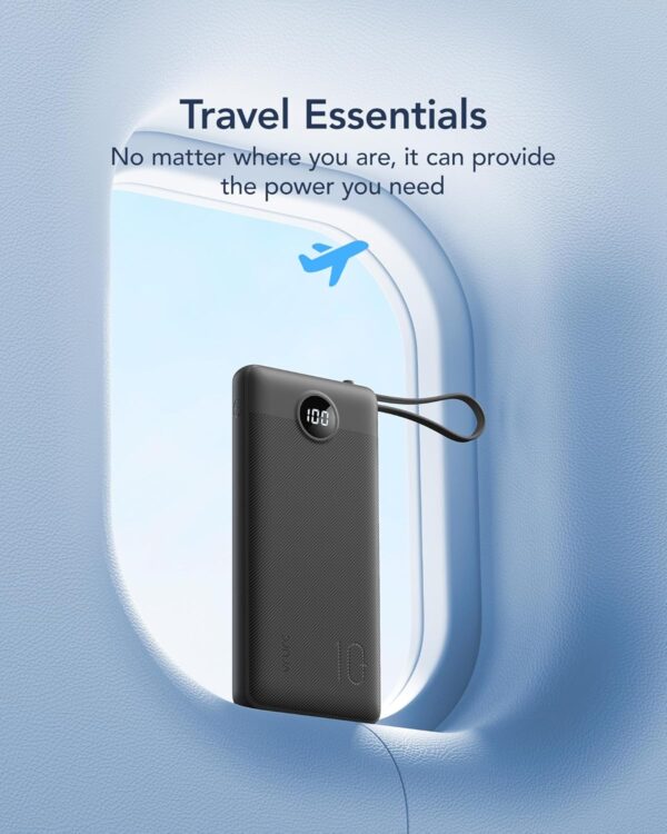 VRURC Portable Charger with Built in Cables, 10000mAh Travel Essentials Power Bank, 5 Output 2 Input LED Display External Battery Pack Compatible with iPhone,Samsung,Android-Black(1 Pack) - Image 5